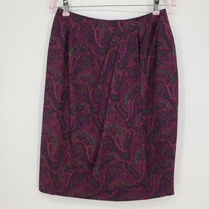 Carlisle Paisley Pencil Skirt 10 Vintage Wrap Pleated Silk Wool Work Purple‎
